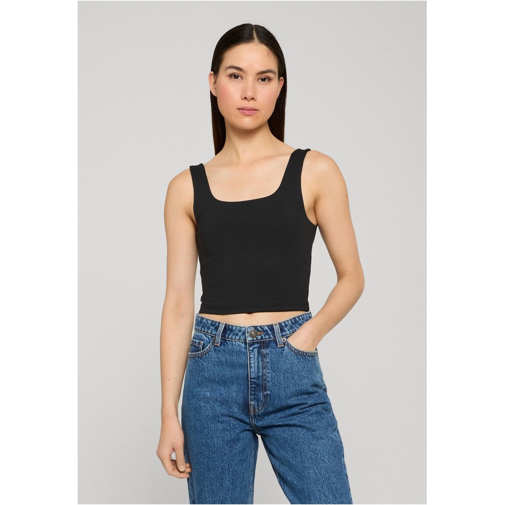 Urban Classics - Cropped Polyamide Mouwloze top - Zwart